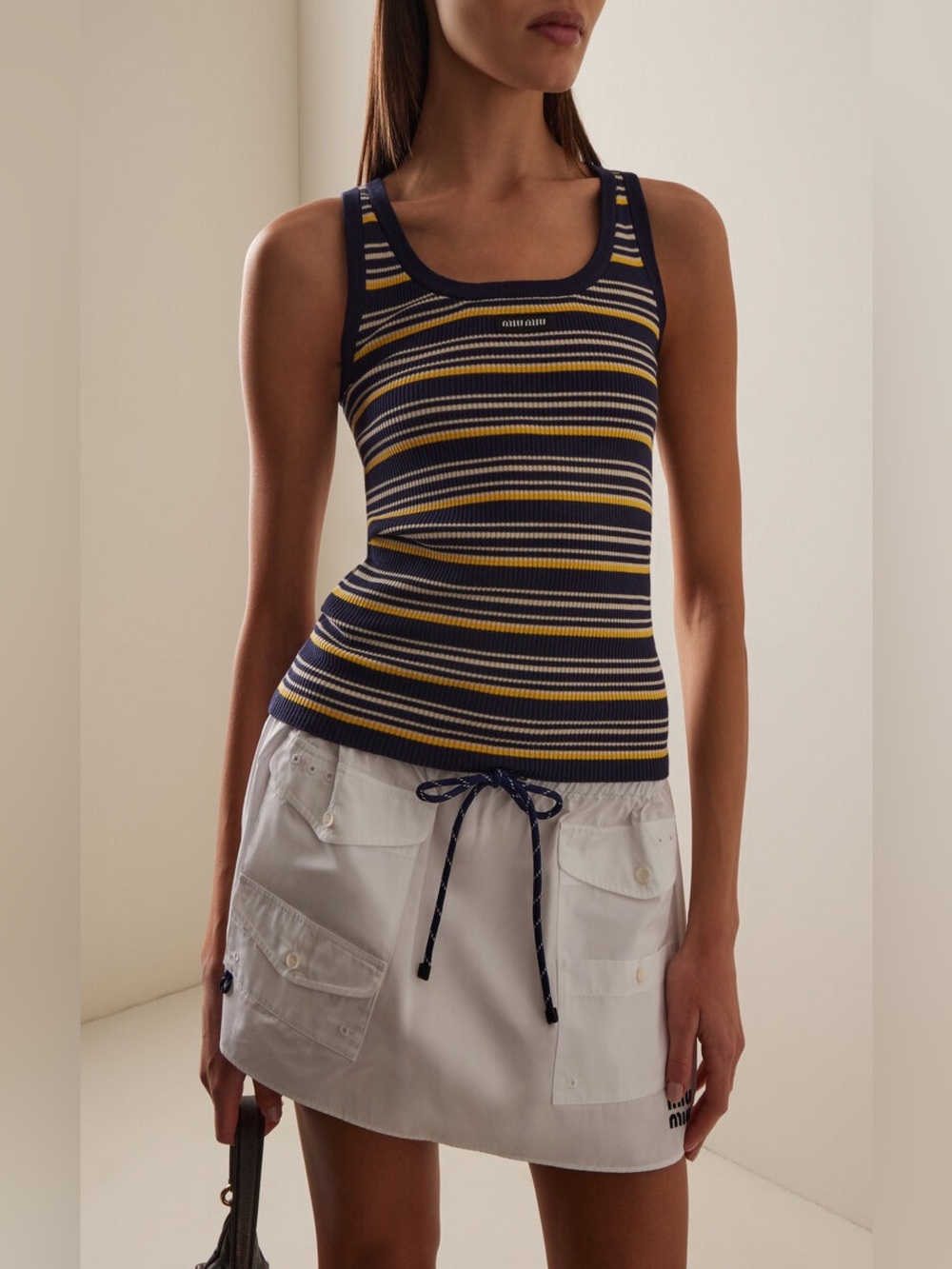 Miu Miu Striped Ribbed Tank Top in Multi